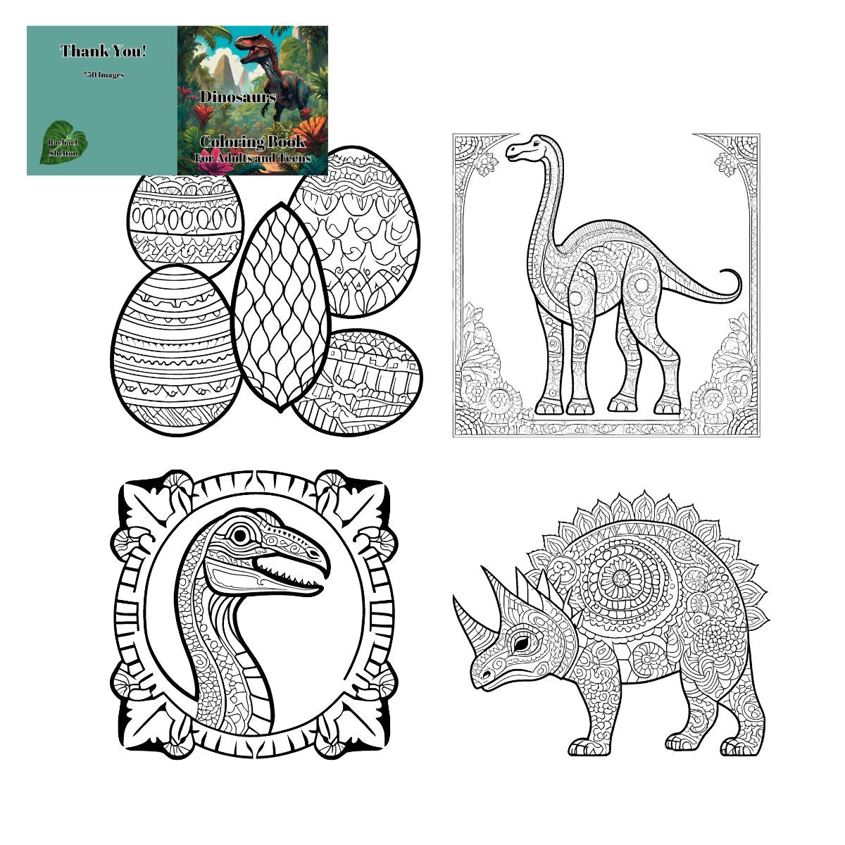 Dinosaurs: Coloring Book for Adults and Teens