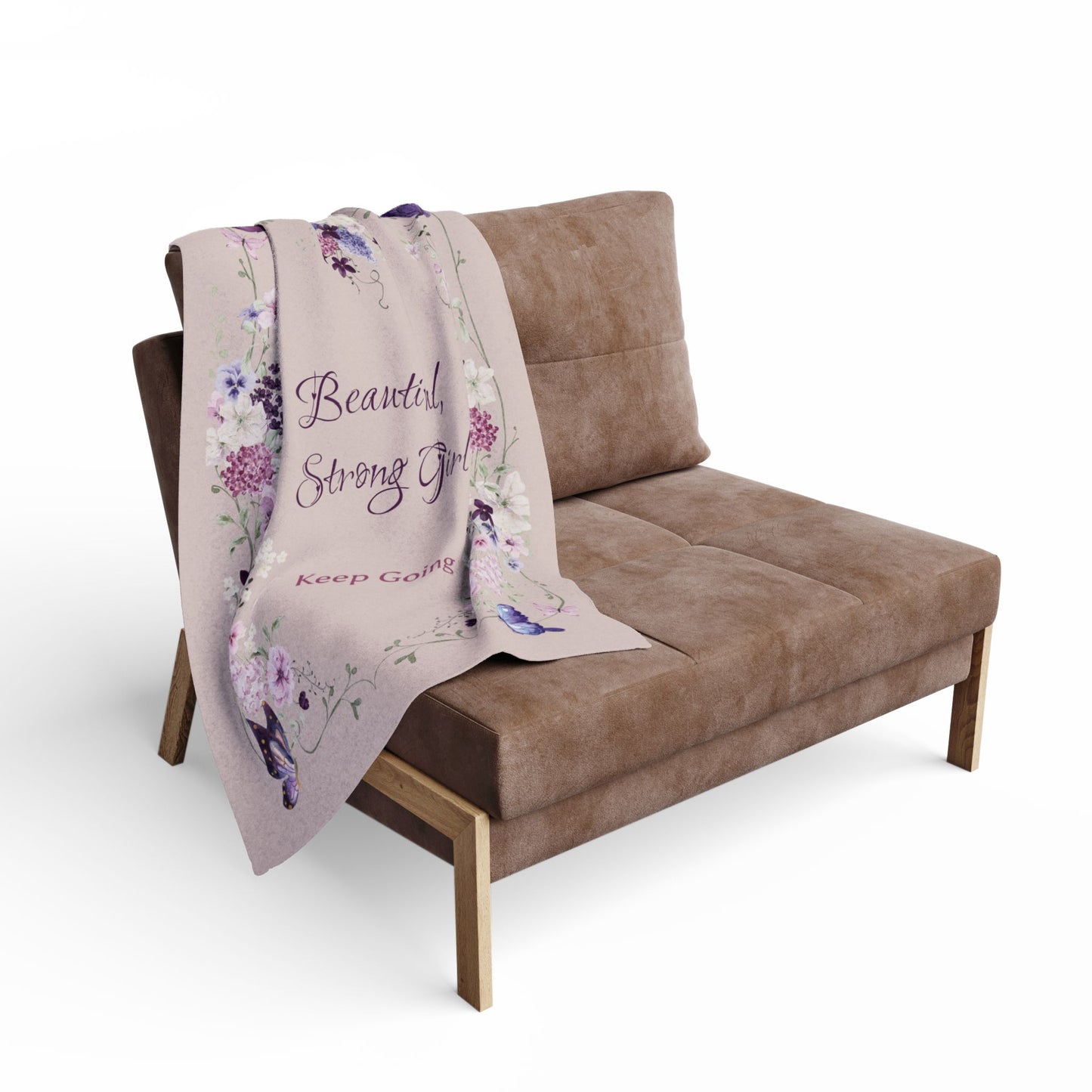 Inspirational 'Beautiful, Strong Girl – Keep Going' Floral Fleece Blanket