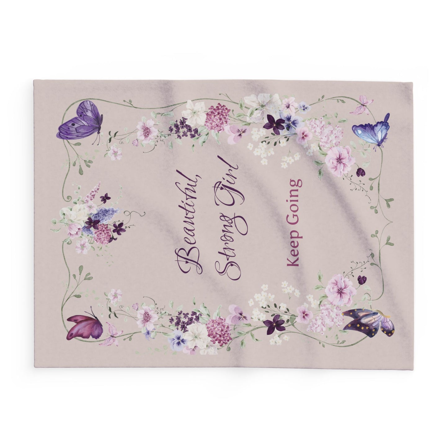 Inspirational 'Beautiful, Strong Girl – Keep Going' Floral Fleece Blanket