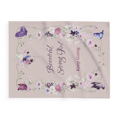 Inspirational 'Beautiful, Strong Girl – Keep Going' Floral Fleece Blanket