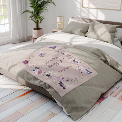Inspirational 'Beautiful, Strong Girl – Keep Going' Floral Fleece Blanket