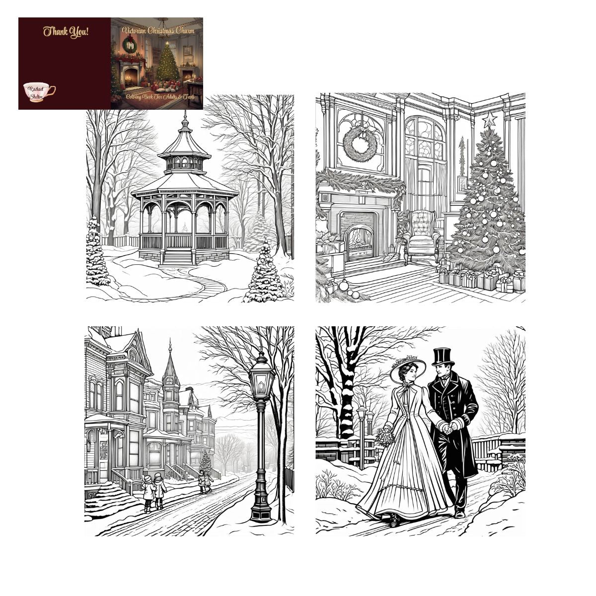 Victorian Christmas Charm: Coloring Book for Adults and Teens